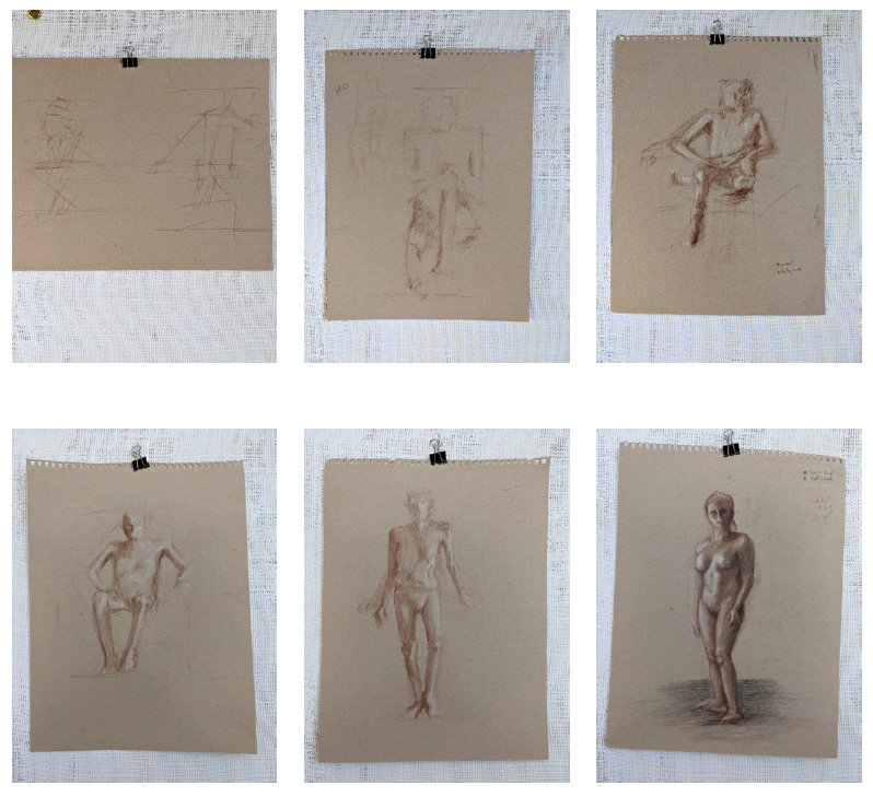 Grid of six snapshots showing drawing progression