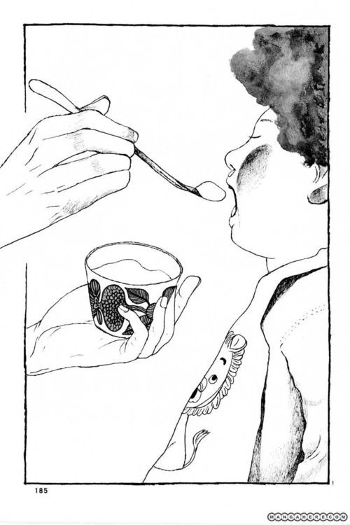 Illustration of boy eating from spoon