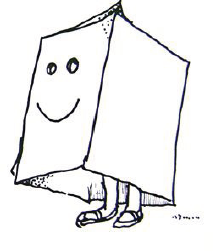 Illustration of kid with box on his head