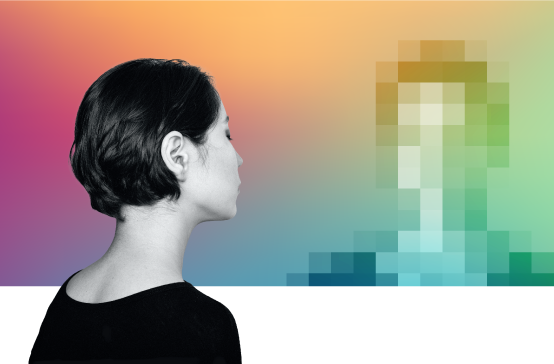 Woman peering into a screen